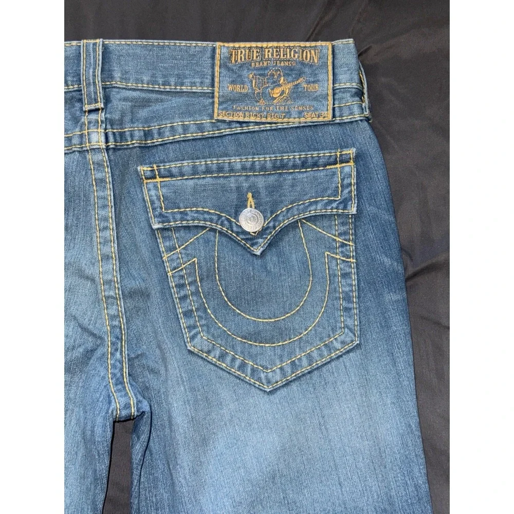 True Religion Mens Ricky‎ Big T Straight Jeans Medium Wash Blue Denim Size 38